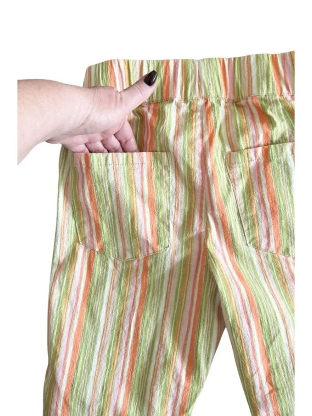 Free People Women's Sz S In My Feelings Green Orange Pink Stripe Cropped Pants